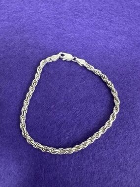 925 Sterling Silver Rope Chain Bracelet - 8” Long Including Clasp - 9.31 Grams